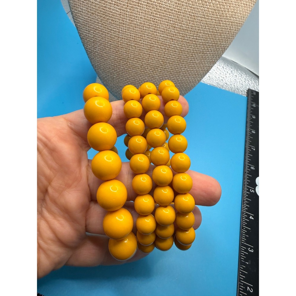 Mustard Yellow Beaded Stretch‎ Bracelet Set 4pc Graduated Acrylic Retro Style